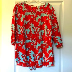 Soft Surroundings Women’s Turquoise and Red 3/4 Sleeve Tunic / Shirt - Size L